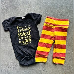 Harry Potter 6mo Baby Onesie + Red & Yellow Striped Pants